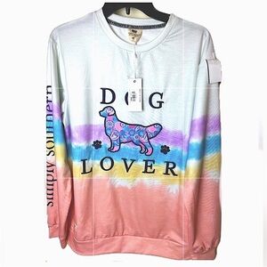 Simply Southern Embroidered Dog Lover lightweight sweatshirt rainbow long sleeve